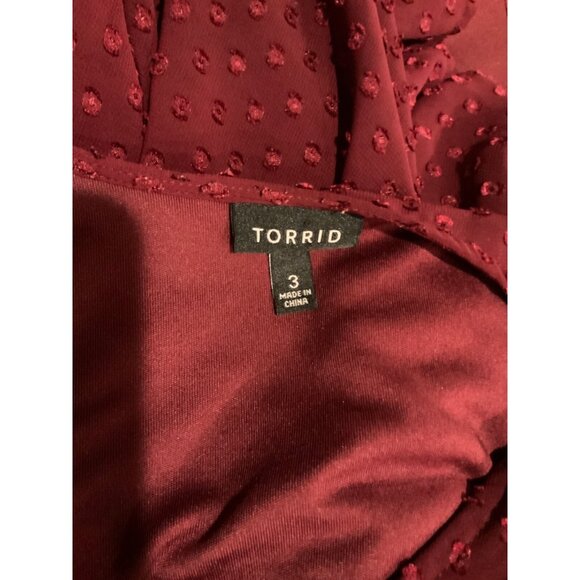 Torrid Merlot Red Textured Chiffon Skater Dress, Size 3 (3XL) - Picture 9 of 9